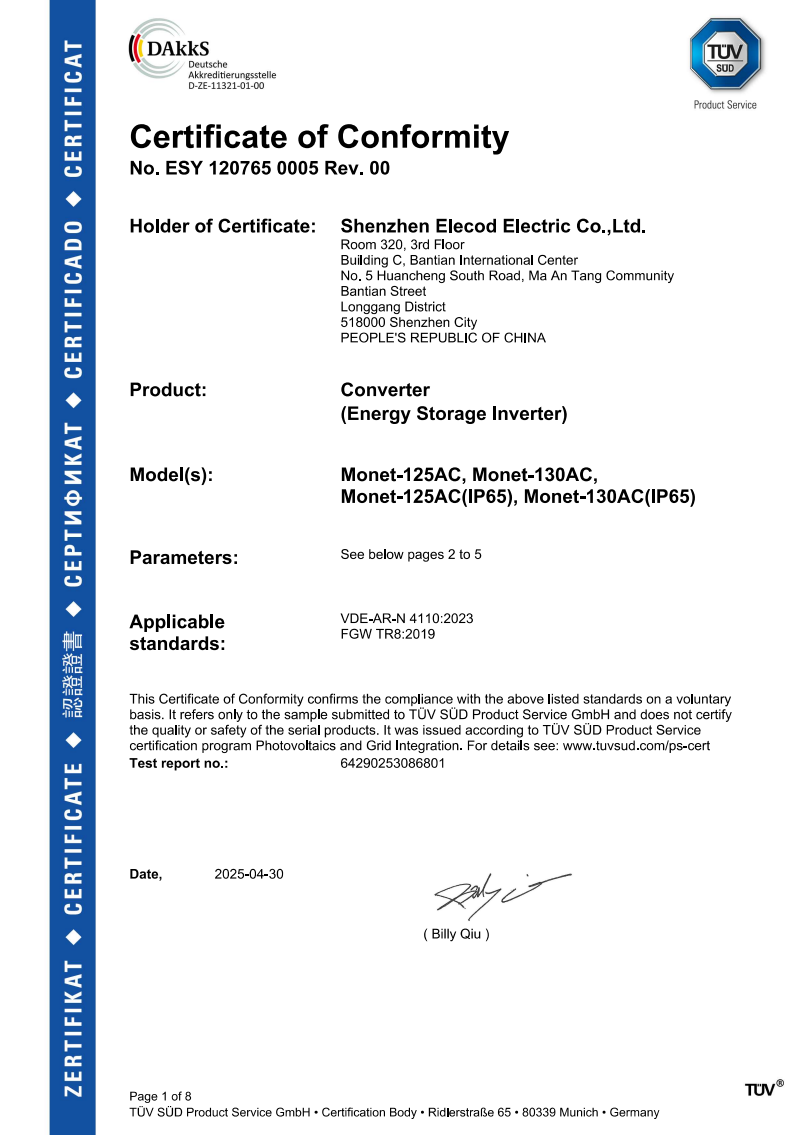 Grid Conformity Certificate